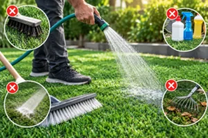 اشتباهات رایج در تمیز کردن چمن مصنوعی و روش صحیح شستشو و برس کشیدن آن