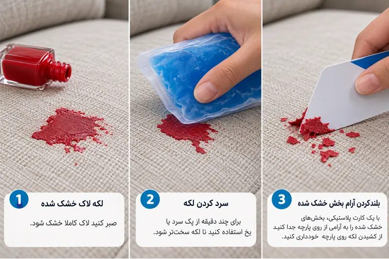 روش برداشتن لاک خشک شده از مبل پارچه ای با پک سرد و کارت پلاستیکی
