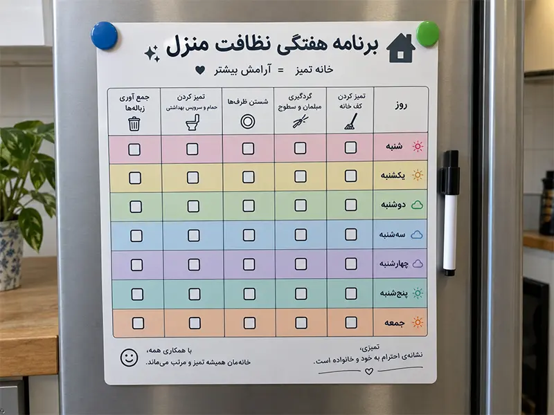 چک لیست هفتگی نظافت منزل برای برنامه ریزی تمیزکاری خانه